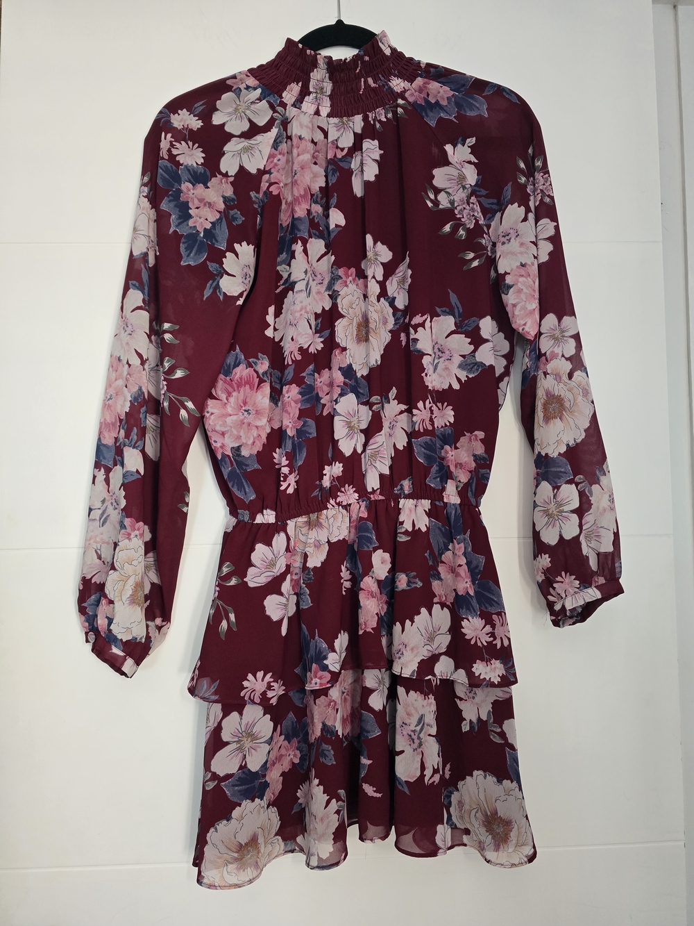 Yumi Kim Class Act Floral Mini Dress Burgundy Amazing Grace Long Sleeve Small
